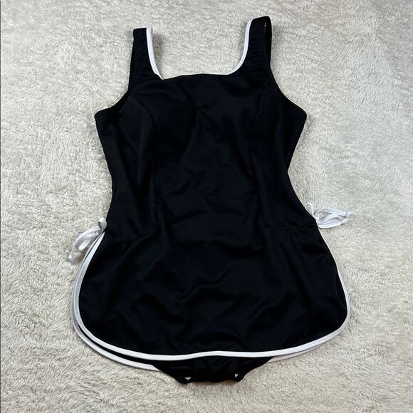 vintage Other - Vintage 90s does 60s T.H.E. black one piece swimsuit swim skirt, size 16